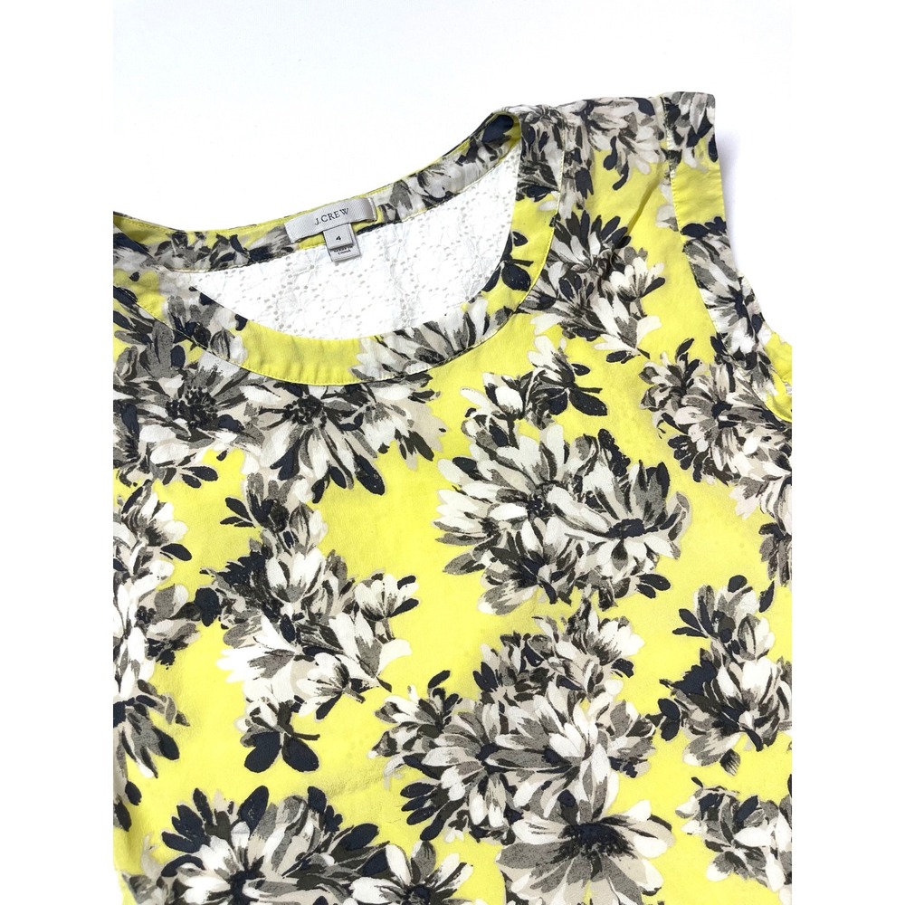 J.Crew Womens Size 4 Yellow Floral Eyelet Lace Back Sleeveless Blouse Top 0352